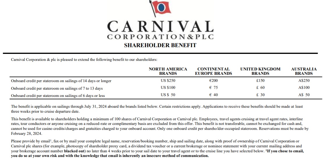 カーニバル株主優待 カーニバル株主優待
